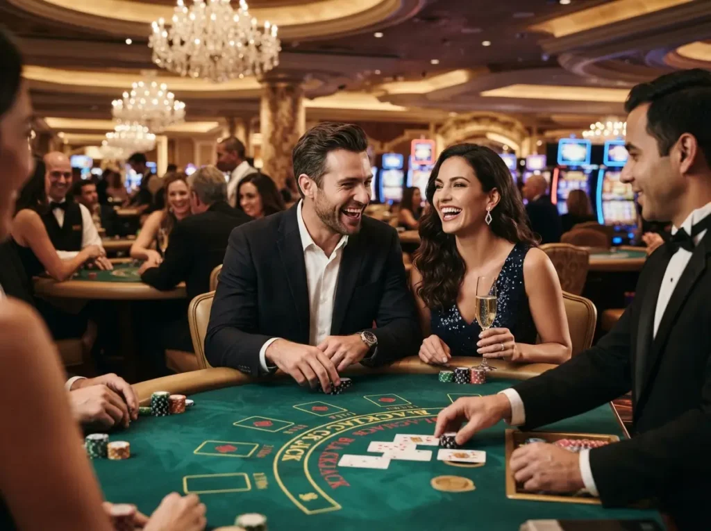 Happy couple enjoying an elegant casino date night while playing together at phil168 ph