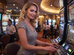A woman playing blackjack at the casino, learning strategies that feel outsourced in Tagalog.
