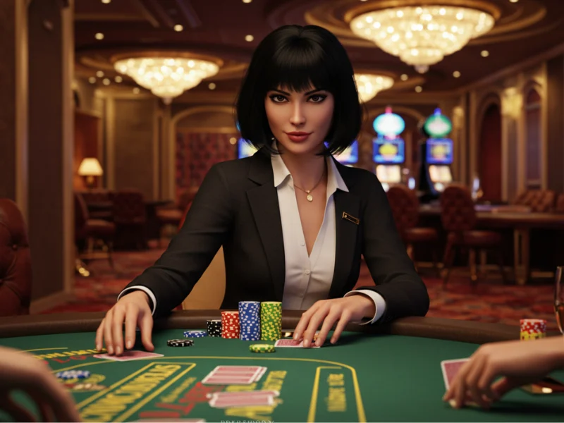 A group of players engaged in a lively game at the casino tables, themed around outsourced in Tagalog.