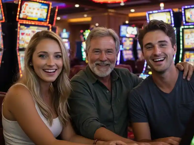 Old man and his two friends enjoying games at an Acewin casino table