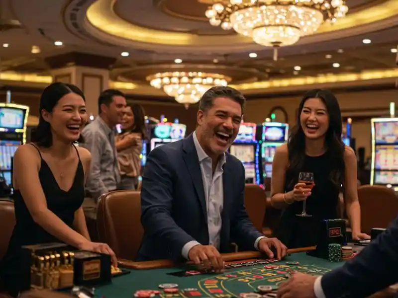Old man trying his luck at a bet casino, playing slots with excitement and anticipation.