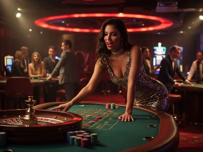 Hot Black girl hosting a roulette game in a casino with Buenas Online Gaming experience