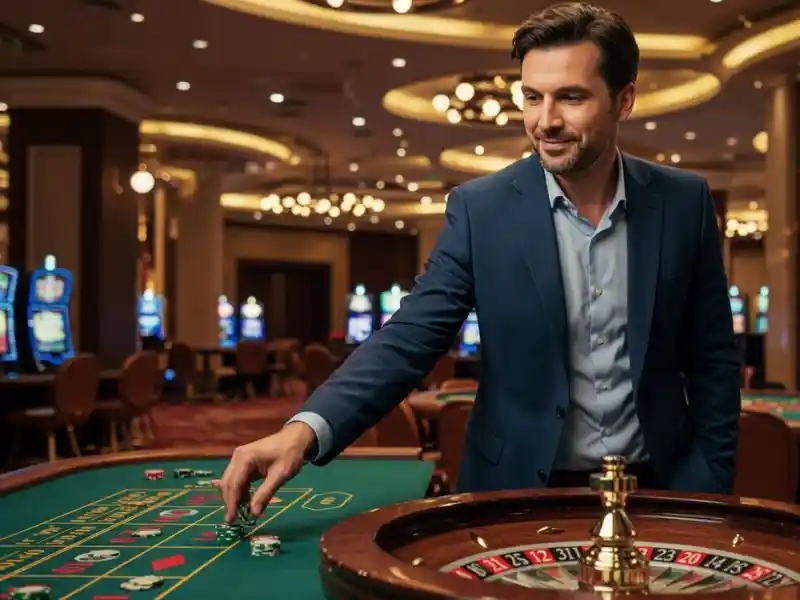 Man placing a serious bet on roulette at GameZone Casino Online.