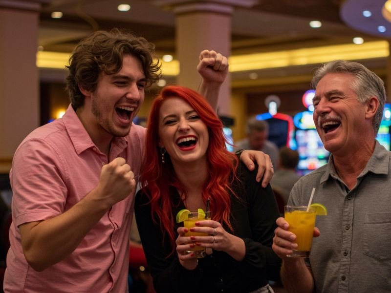 A man showing his gel id pagcor card while bringing his girlfriend to play and drink inside a casino.