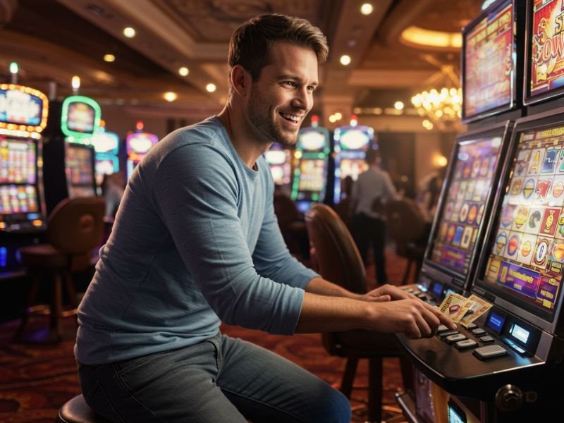 Gel ID PAGCOR verified man celebrating winning games in a casino.