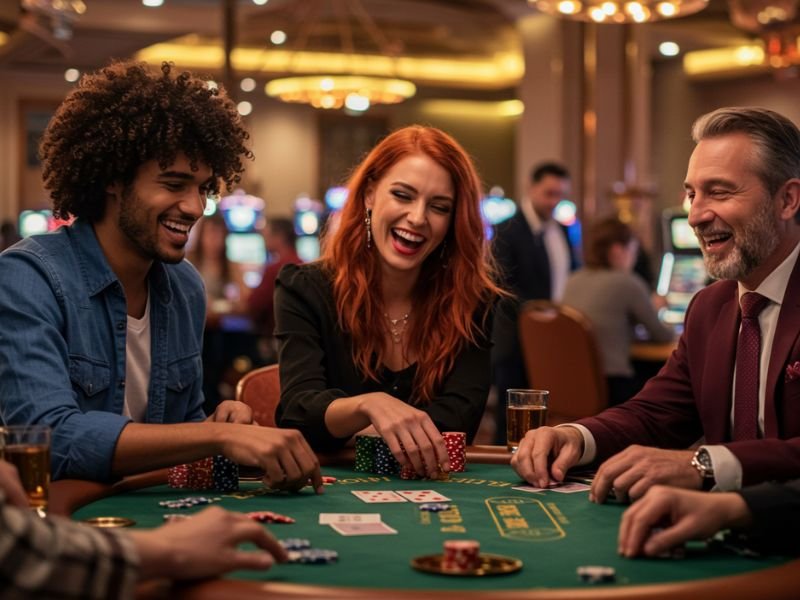 Gel ID PAGCOR group of one girl and two boys enjoying and happily playing in a casino environment