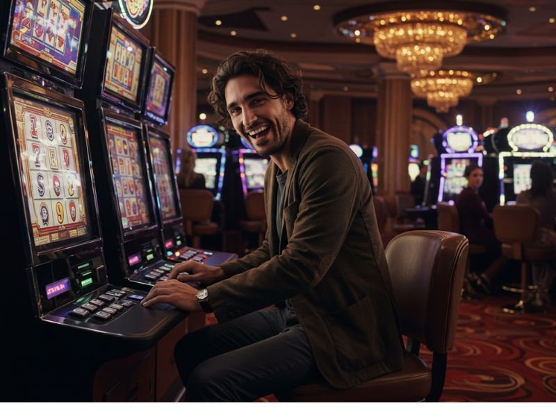 Happy man enjoying casino games with excitement, representing safe and fun online gambling via http gel pagcor.