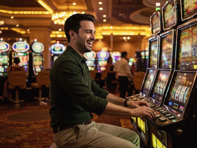 Happy man enjoying casino games online using http gel pagcor platform