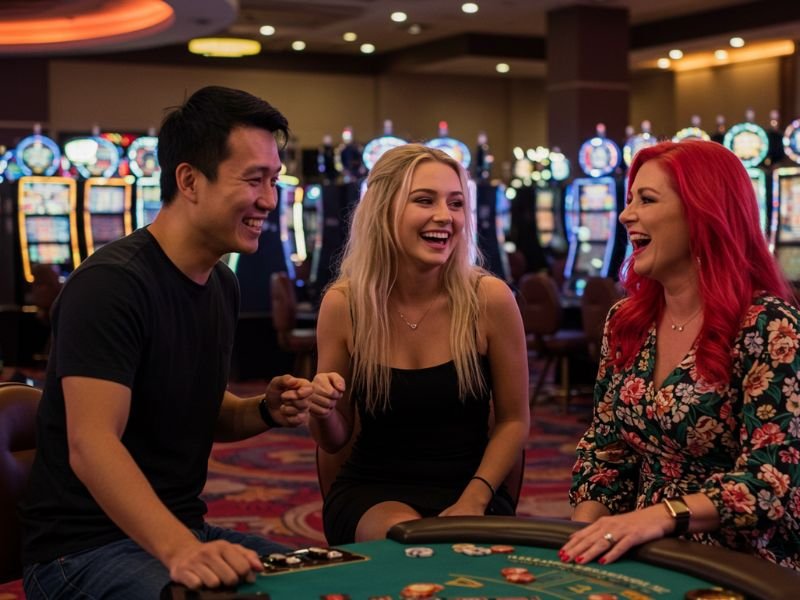 Family enjoying exciting games inside a casino at Olympus PH.