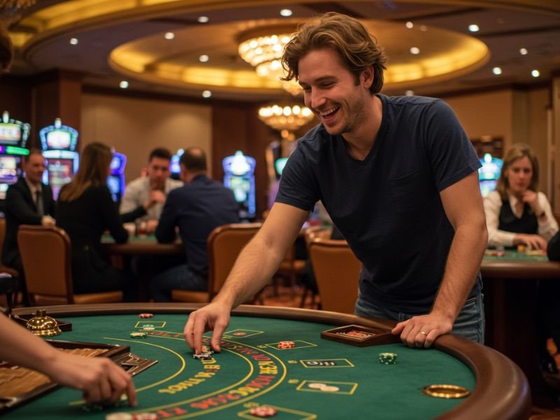 Man betting on a colorful casino game at Olympus Ph Online platform.