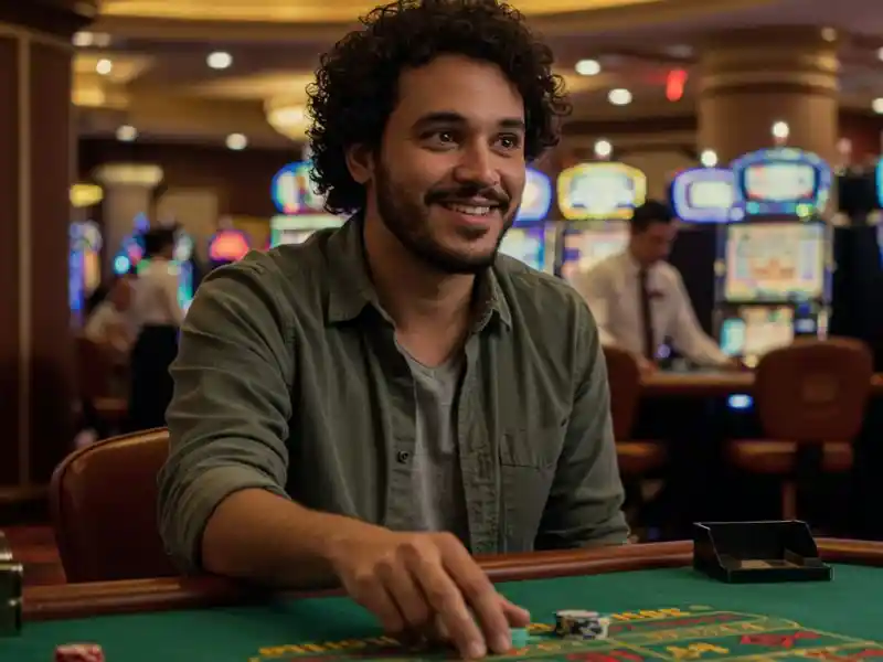 Man thinking carefully while placing a bet at the casino, following a poker guide for better strategy.