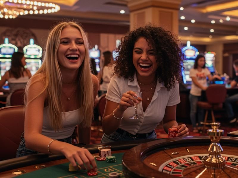 Friends enjoying a colorful betting game together on portal PAGCOR PH, smiling and having fun