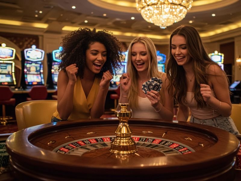 Girls enjoying Pusoy Go Online while playing colorful card and game activities