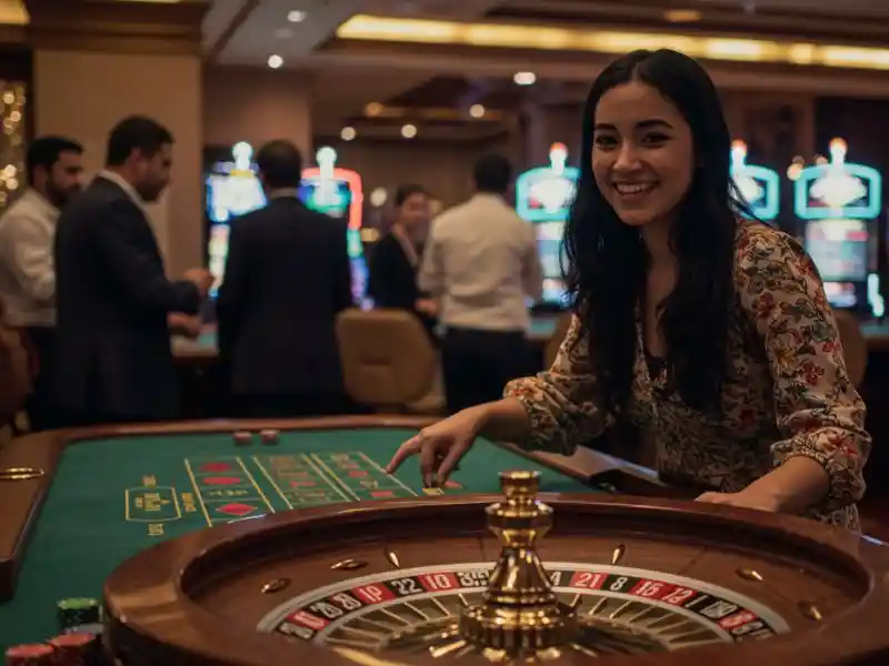 Girl happily playing Pusoy Online Games while enjoying a roulette session