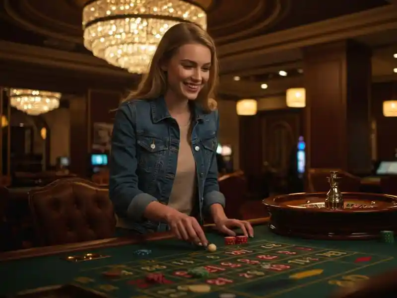 woman having fun during slot machine spin, showcasing excitement and learning blackjack for beginners