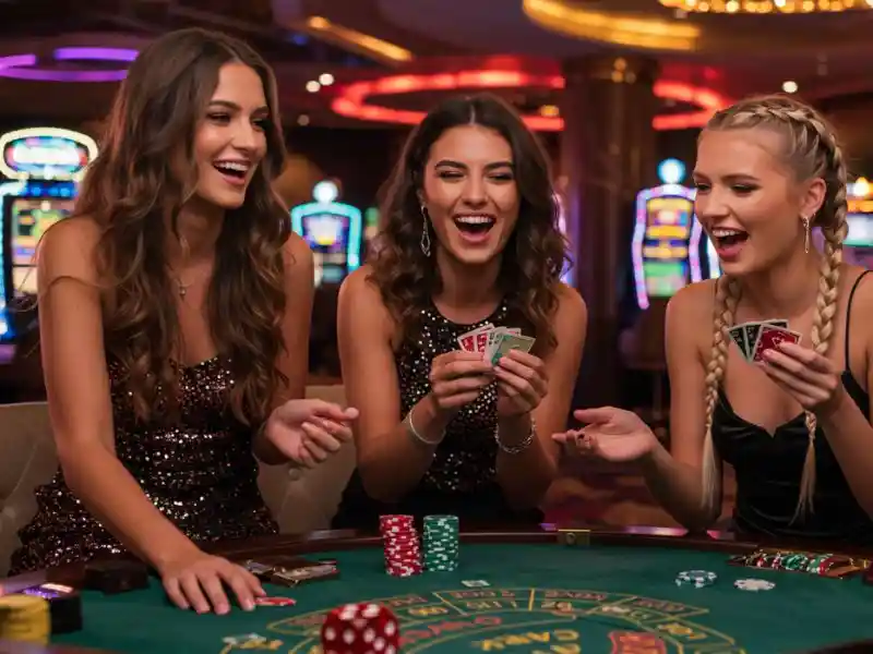 happy girls enjoying casino games together on gameph alternative online platform, playing cards and roulette