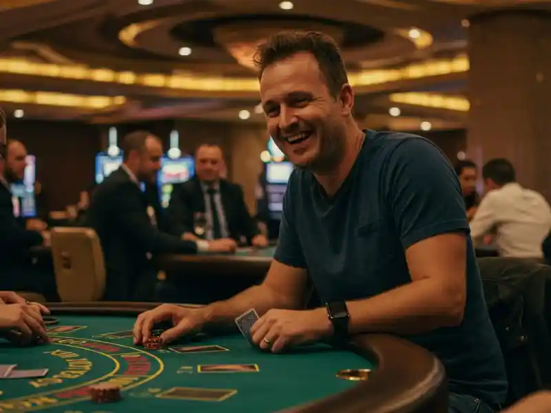 man placing big bets in casino while enjoying gameph alternative online platform, excited and focused