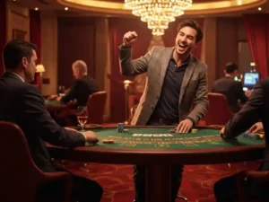 smiling man with friends enjoying blackjack table experience featured in GamePH reviews 2025