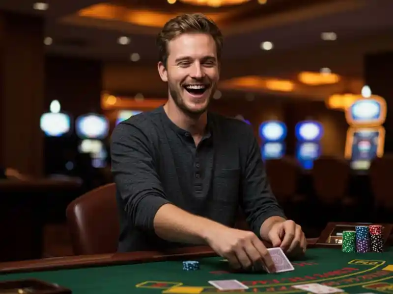 man with friends cheering over blackjack win at gel pagcor online platform, celebrating casino victory
