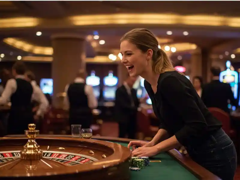 glamorous woman enjoying roulette table while experiencing the thrill of online pusoy game