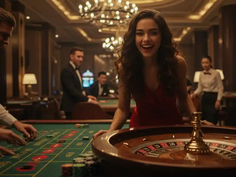 happy woman celebrating after a lucky spin while playing online pusoy game on a casino platform