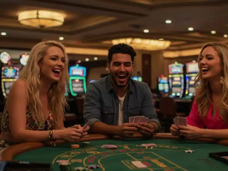 man laughing with friends while playing an exciting online pusoy game at a lively card table