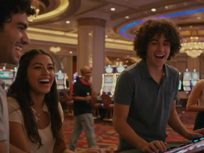 man and friends enjoying a lucky spin together at pagcor club, celebrating with smiles and excitement