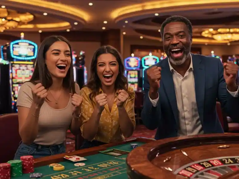 smiling man enjoying perya mobile casino with friends during an exciting betting night