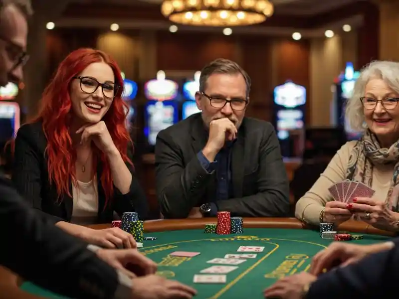 happy man with friends enjoying a round of cards, laughing and learning poker basics at the table