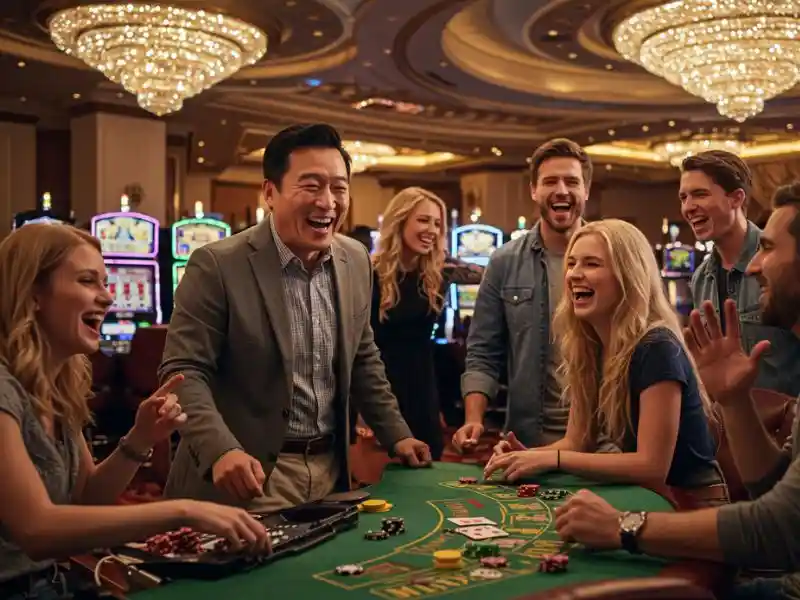 friends having fun playing poker and casino games together on pusoygo platform, laughing and enjoying the moment