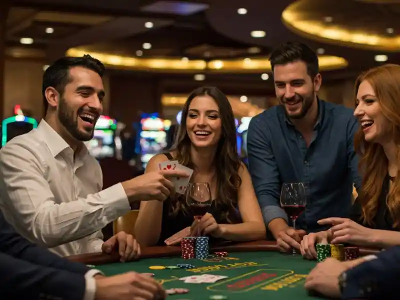 friends raising drinks and celebrating a big win together at royal888 official site casino games