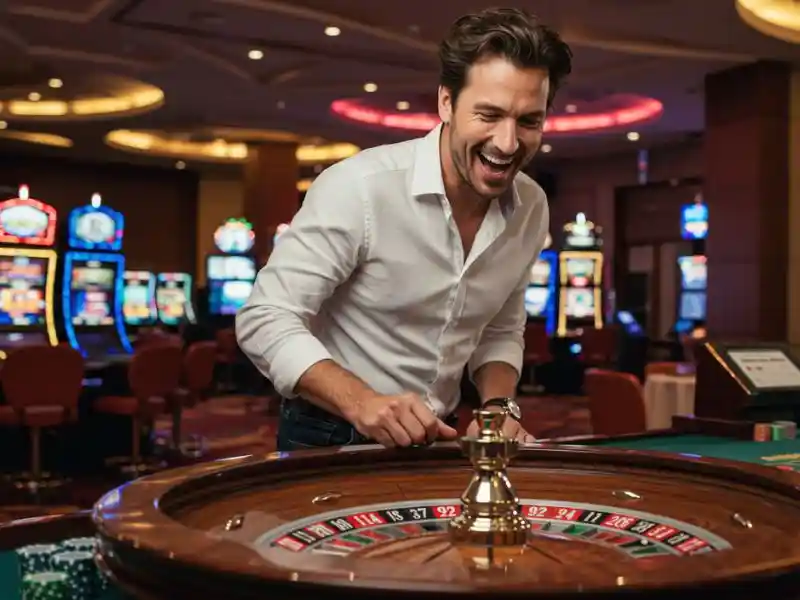 man celebrating a lucky roulette spin at royal888 official site online casino