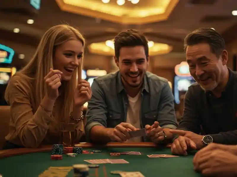 happy man placing his chips on a blackjack table at winfinity casino platform, enjoying the thrill of live gaming