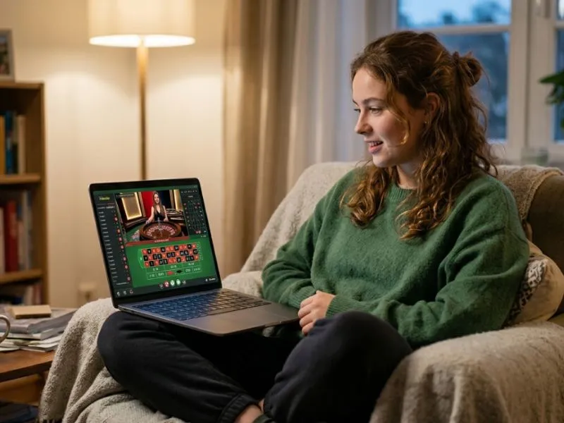 fc178 register - woman playing live roulette at home in an online casino lobby