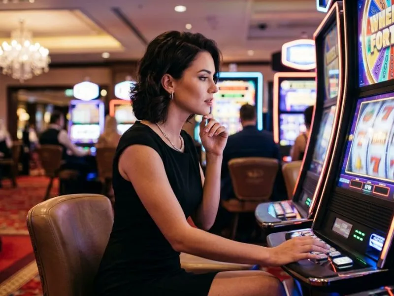 Person watching a slot machine spin while playing Fortune Gems 2  game