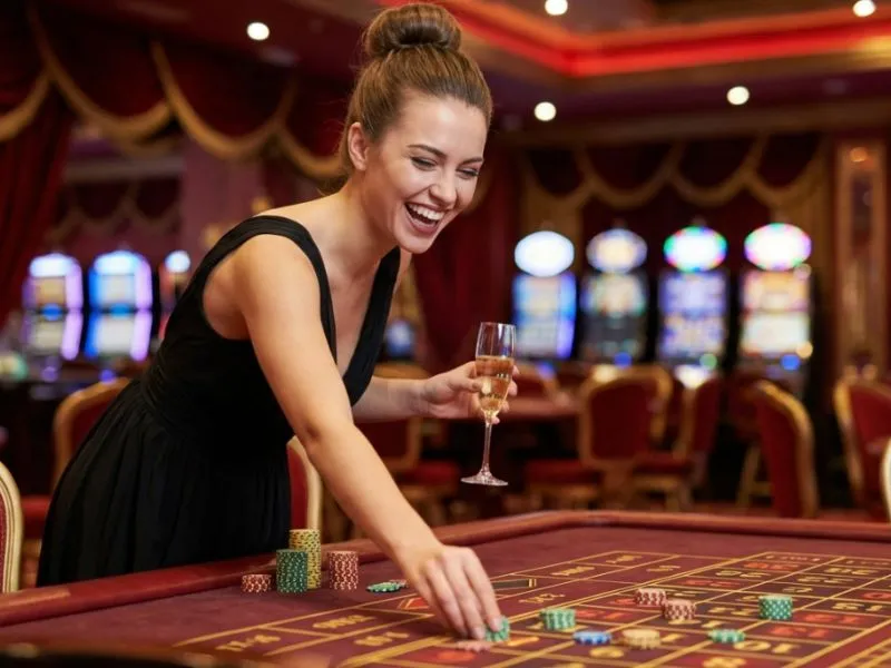 Fortune gems demo happy woman placing roulette bets in an online casino game