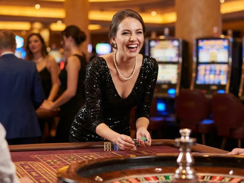 Lady enjoying placing bets on a roulette table under gambling law Philippines regulations