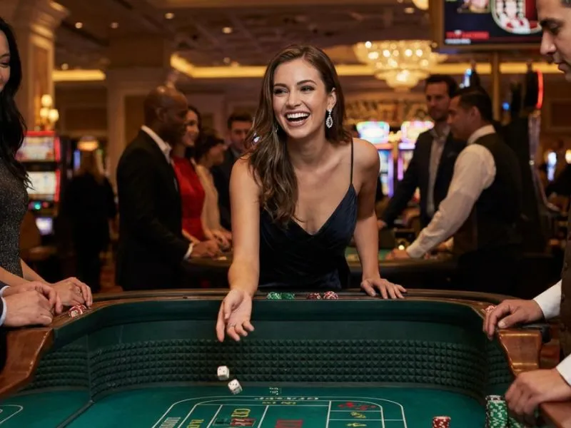 Happy woman playing casino dice games despite illegal gambling law Philippines concerns