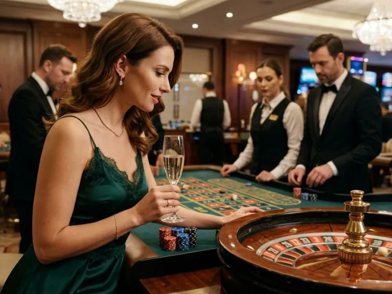 PH Spin Casino woman watching roulette wheel spin in casino