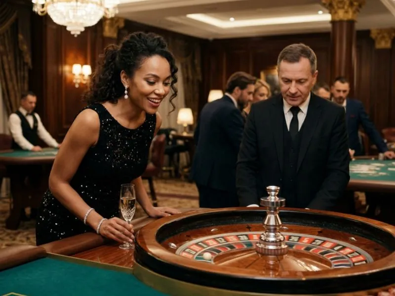 Woman enjoying a roulette spin in a high-end casino, playing the Wild Bounty Showdown demo