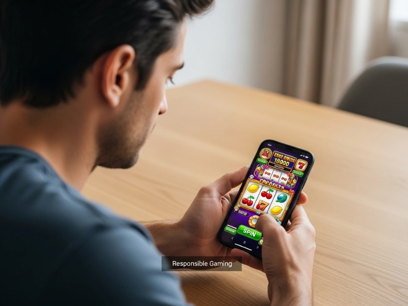 Person enjoying 55bmw slot casino games on a mobile phone with a relaxed smile