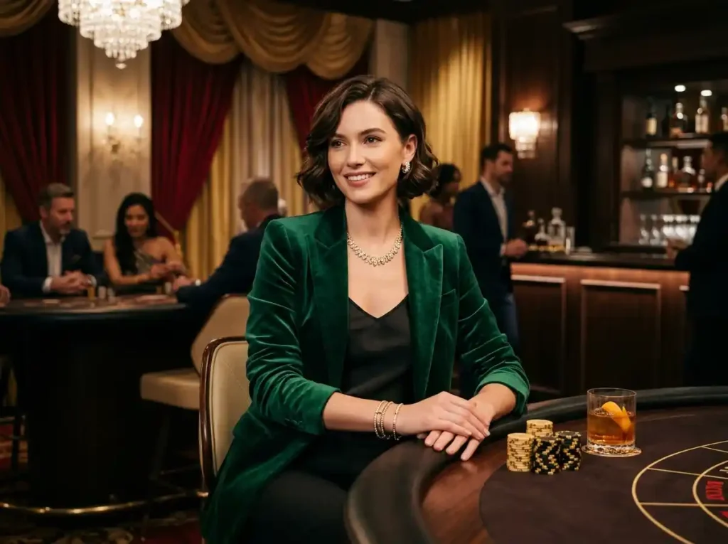 Stylish woman playing in VIP casino area of a real casino while considering best online casino bonus 2026 offers on online casino platforms
