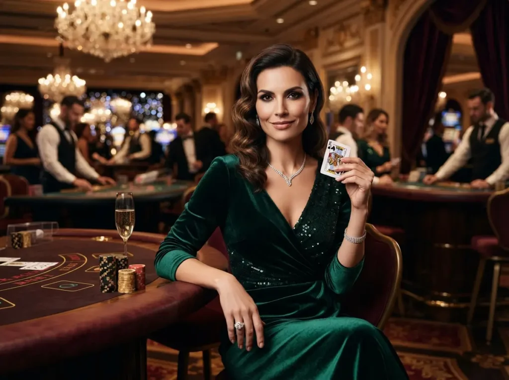 Elegant female player enjoying a stylish gaming experience inside a luxury casino inspired by the excitement of CCZZ Online Casino.